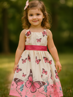 Girls Pink Butterfly Dress