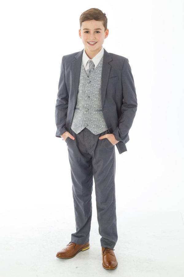 Boys 5 Piece Grey suit with Grey waistcoat Henry - Image 2