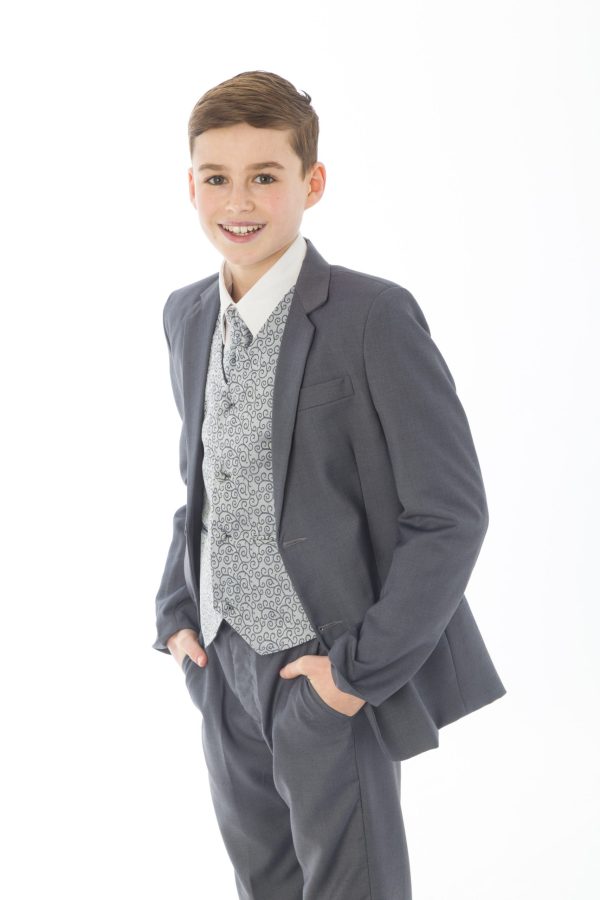 Boys 5 Piece Grey suit with Grey waistcoat Henry - Image 3