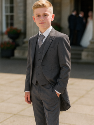 Boys 5 Piece Suit Grey Tailcoat