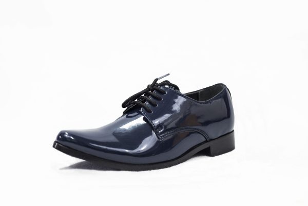 Boys Navy Patent Derby Shoe - Image 2