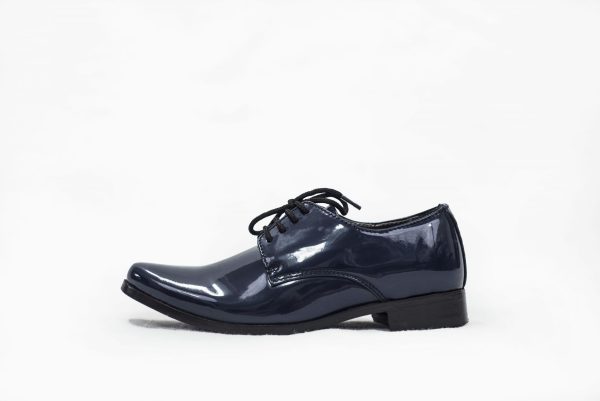 Boys Navy Patent Derby Shoe - Image 3