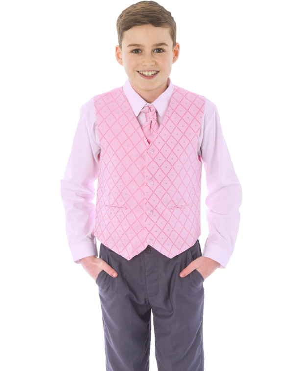 Boys 4 Piece Suit Grey with Pink/Pink Waistcoat Alfred