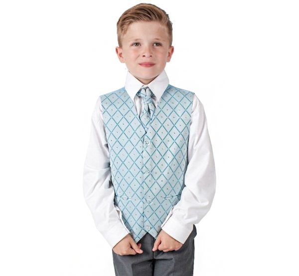 Boys 4 Piece Suit Grey with Blue Waistcoat Alfred