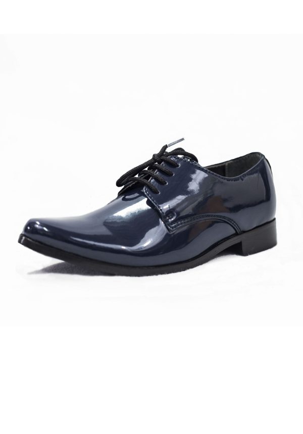 Boys Navy Patent Derby Shoe