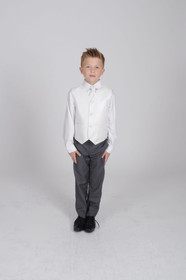 Boys 4 Piece Suit Grey With White Waistcoat Philip - Image 3