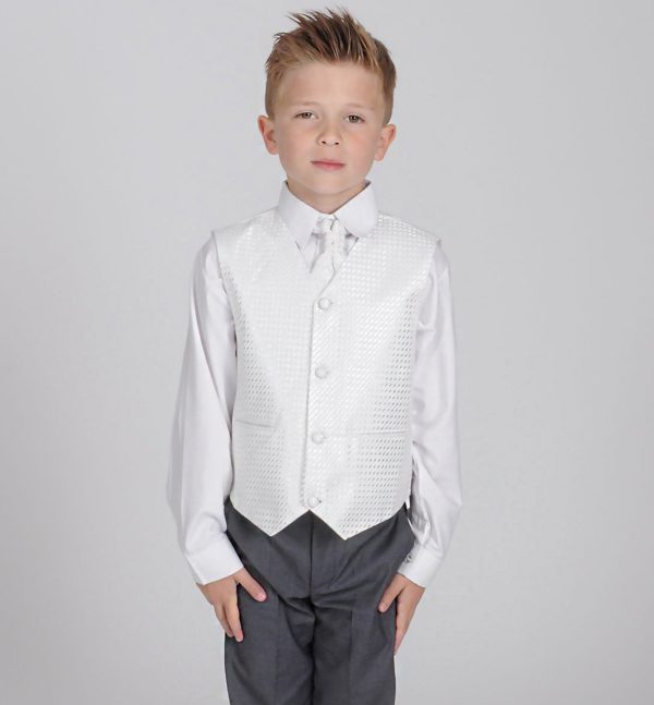 Boys 4 Piece Suit Grey With White Waistcoat Philip - Image 2