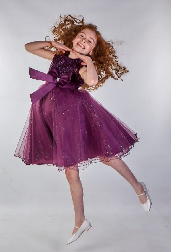 Girls Sparkle Bow Dress Purple - Image 2