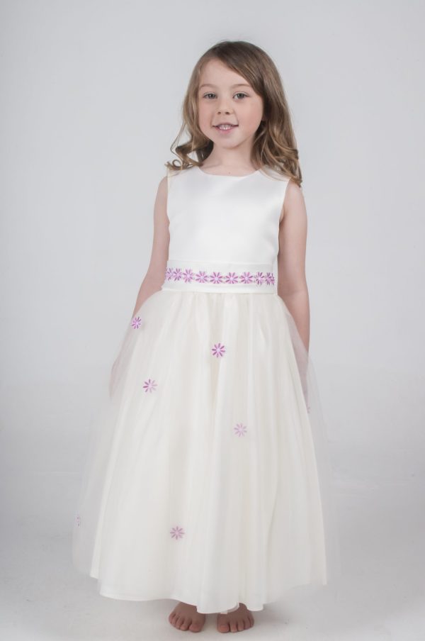 Girls Jasmine Dress in Ivory/Pink