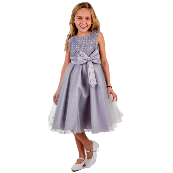 Girls Sparkle Bow Dress Silver