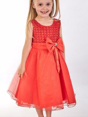 Girls Sparkle Bow Dress Red