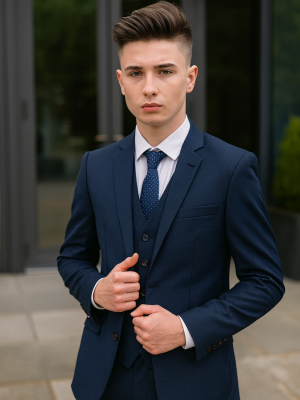 Boys Navy Check Suit Spencer