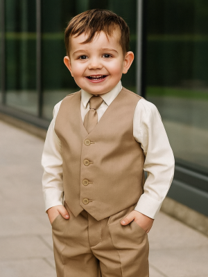 Boys 4 Piece Suit Beige Romario