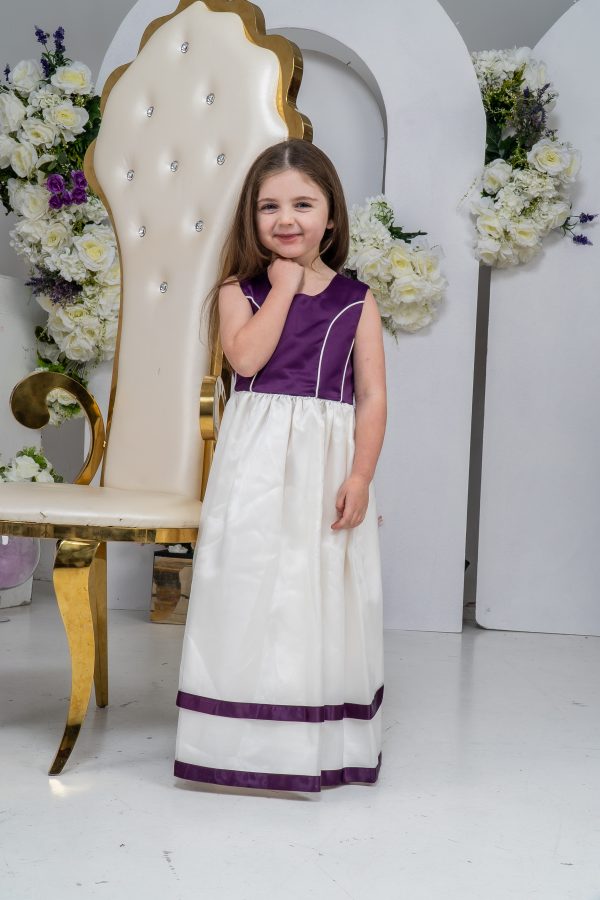 Girls Qwynn Dress in Purple/Ivory - Image 4