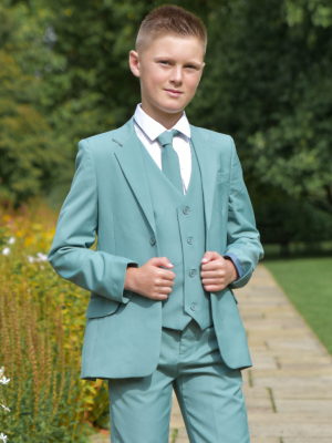 Boys 5 Piece Sage Suit