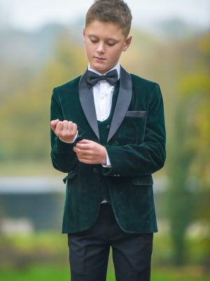 Boys 5 Piece Green Velvet Tuxedo Suit Milano Mayfair