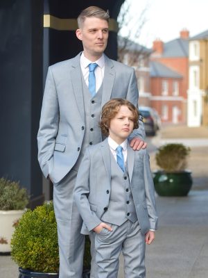 Mens & Boys Matching Light Grey Suit Combo Milano Mayfair