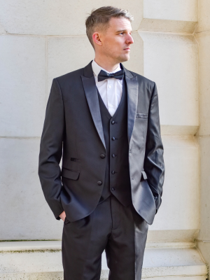 Mens Three Piece Black Tuxedo Suit Milano Mayfair