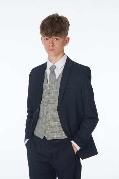 Boys Navy/Grey Check Romario 5 Piece