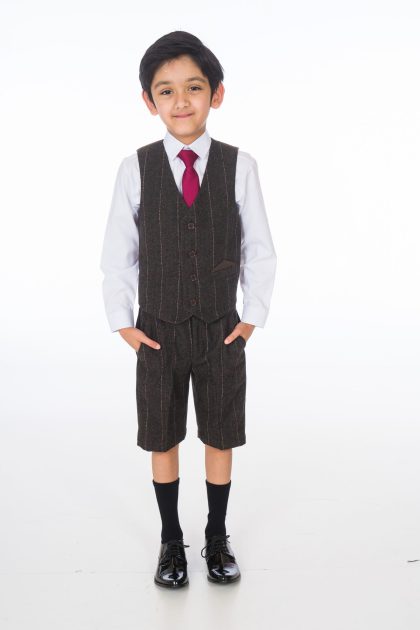 Boys Brown Check Four-Piece Short Suit