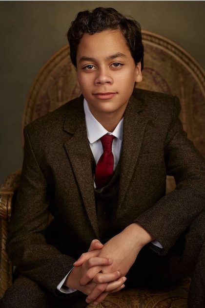 Boys 5 Piece Dark Brown Tweed Suit