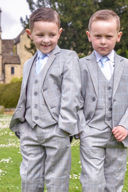 Baby Boys Grey with Blue Check Suit 5 Piece