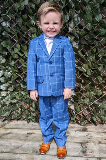 Baby Boys Blue Check Suit 5 Piece