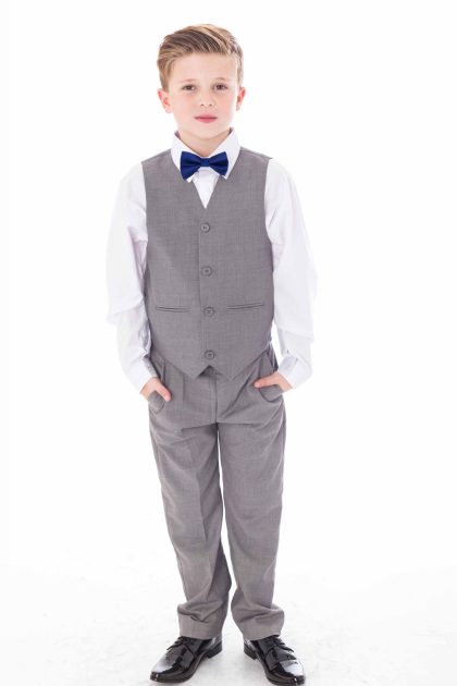 Boys' 4 piece grey bow tie suit