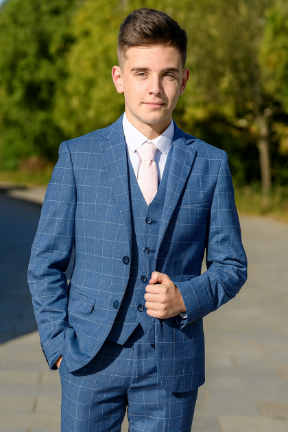 Boys Blue Check Suit 5 Piece