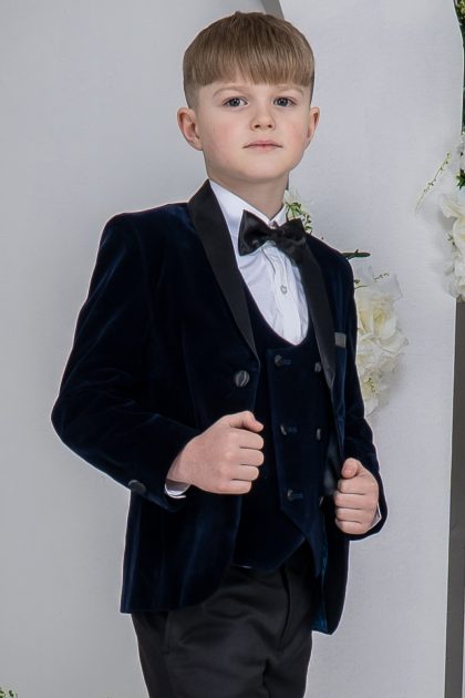 Boys Navy Velvet Tuxedo Suit Milano Mayfair 5 Piece