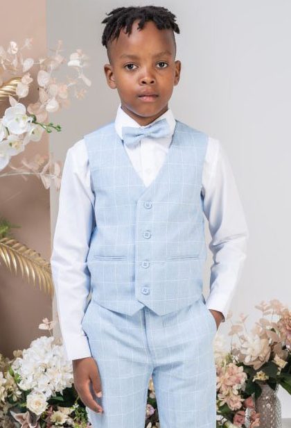 Boys Check Suit Blue Esam 4 Piece