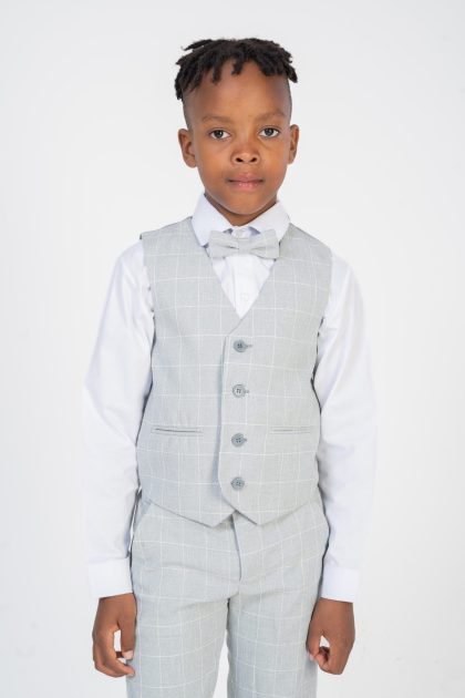 Boys Check Short Suit Grey 4 Piece
