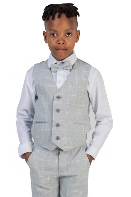 Boys Check Suit Grey Esam 4 Piece