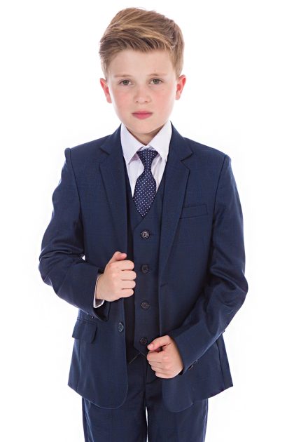 Boys Navy Check Suit Spencer