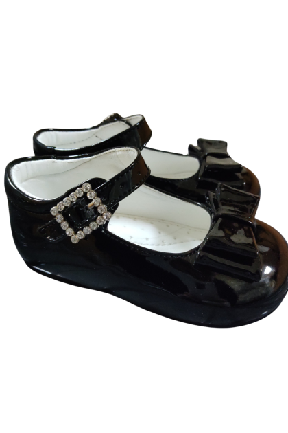 Early Steps Black Patent Shoes With Bow Feature