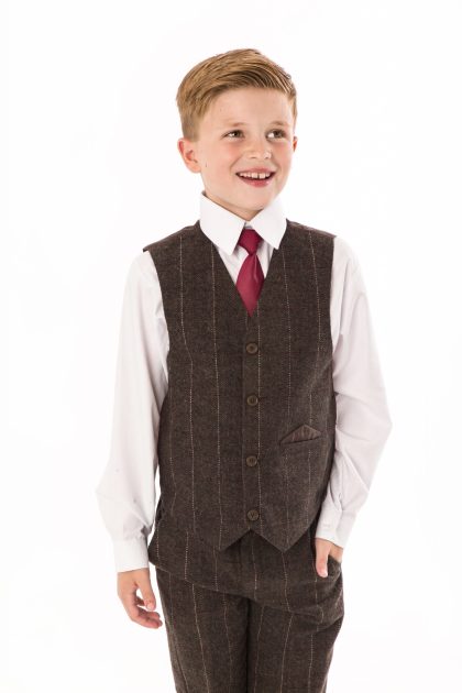 Boys Brown Check Tweed 4 Piece Suit