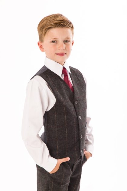 Boys Grey Check Tweed 4 Piece Suit