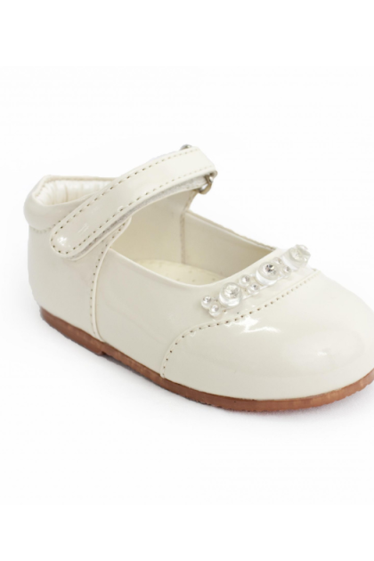 Early Steps Girls Cream Patent Diamond Shoes