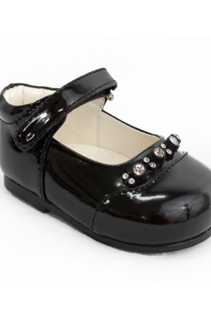 Early Steps Girls Black Patent Diamond Shoes