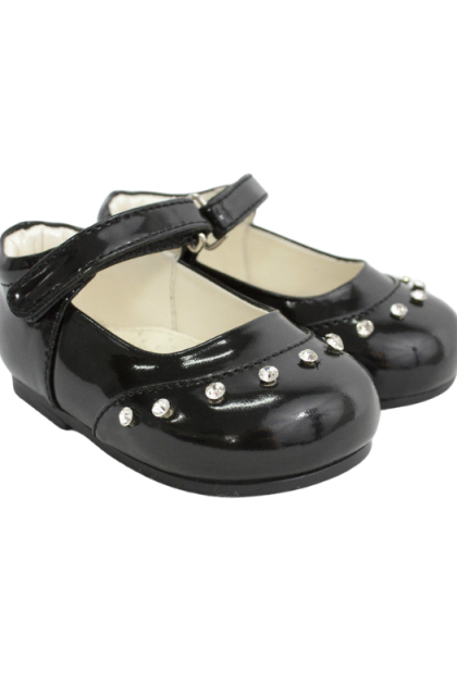 Early Steps Girls Black Patent Fairy Diamond Shoes