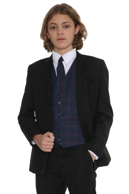 Boys 5 Piece Black Suit with Navy Connor