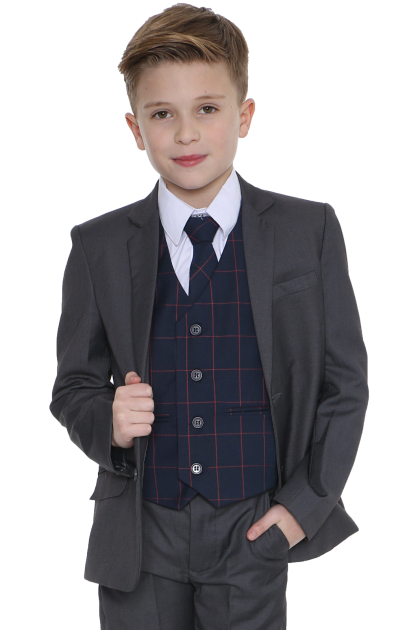 Boys 5 Piece Grey Suit with Navy Connor