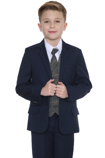 Boys Navy Suit with Blue Check Thomas 5 Piece