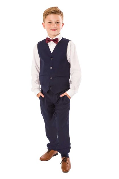 Boys' 4 piece navy bow tie suit