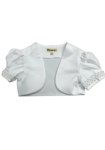 Girls Beaded Sleeve Bolero in White
