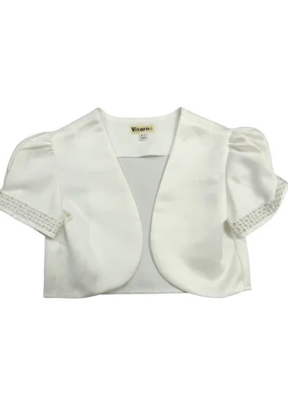 Girls Beaded Sleeve Bolero in Ivory