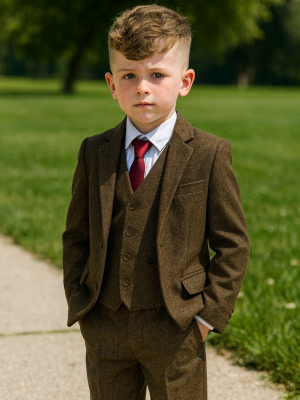 Baby Boys 5 Piece Dark Brown Tweed Suit