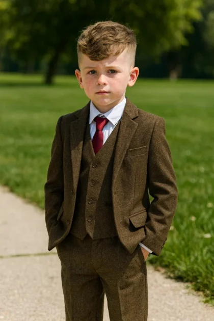 Baby Boys 5 Piece Dark Brown Tweed Suit