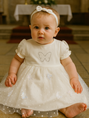 Girls White butterfly dress