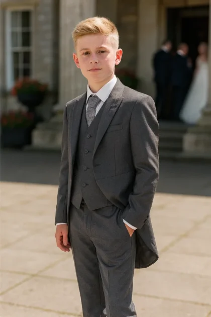 Boys 5 Piece Tailcoat Suit- Grey